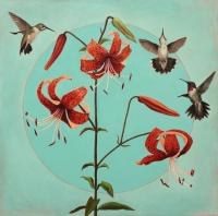 Hummers and Leopard Lillies by Rebecca Wetzel Wagstaff