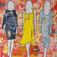 3 Walking Girls Orange 36" by Jane Maxwell